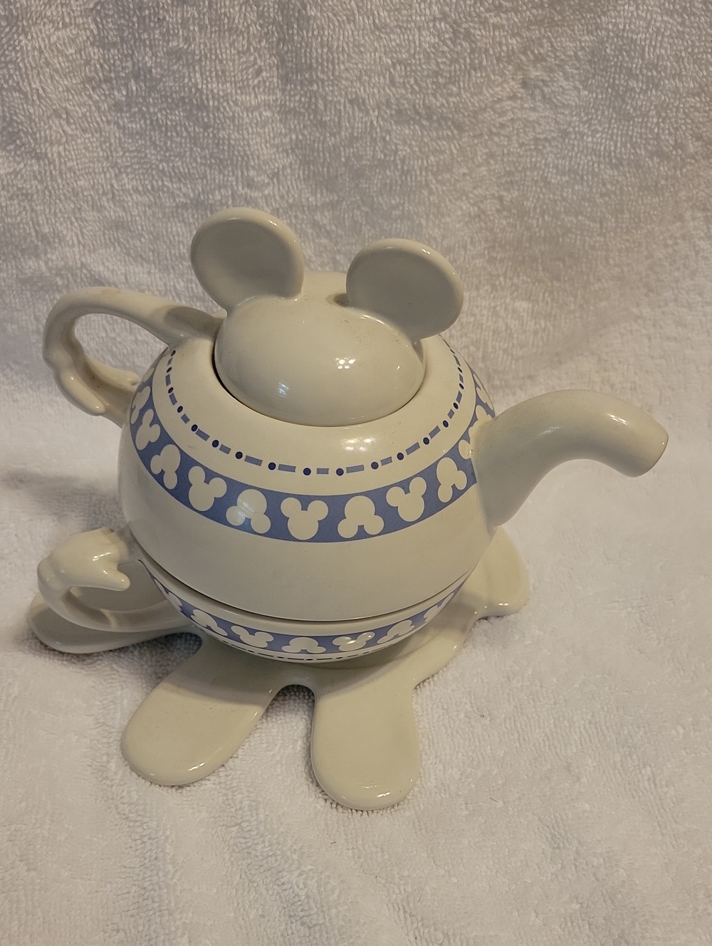 Ceramic Cream and Light Blue Mickey Mouse Teapot